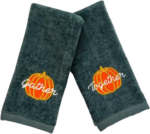 Miniatura 3 de Serafina Home Toallas decorativas para decoración de otoño bordado reúne calabaza en felpa gris, juego de 2 piezas, 11 "x 18" pulgadas cada una