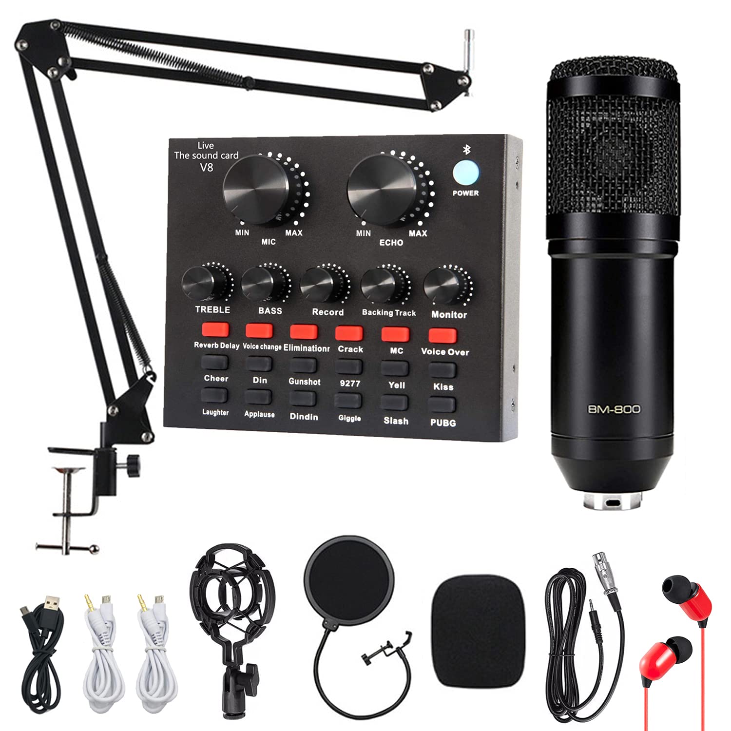 Podcast Equipment Bundle, ALPOWL Condenser Microphone Bundle with V8 Live Sound Card for Live Stream