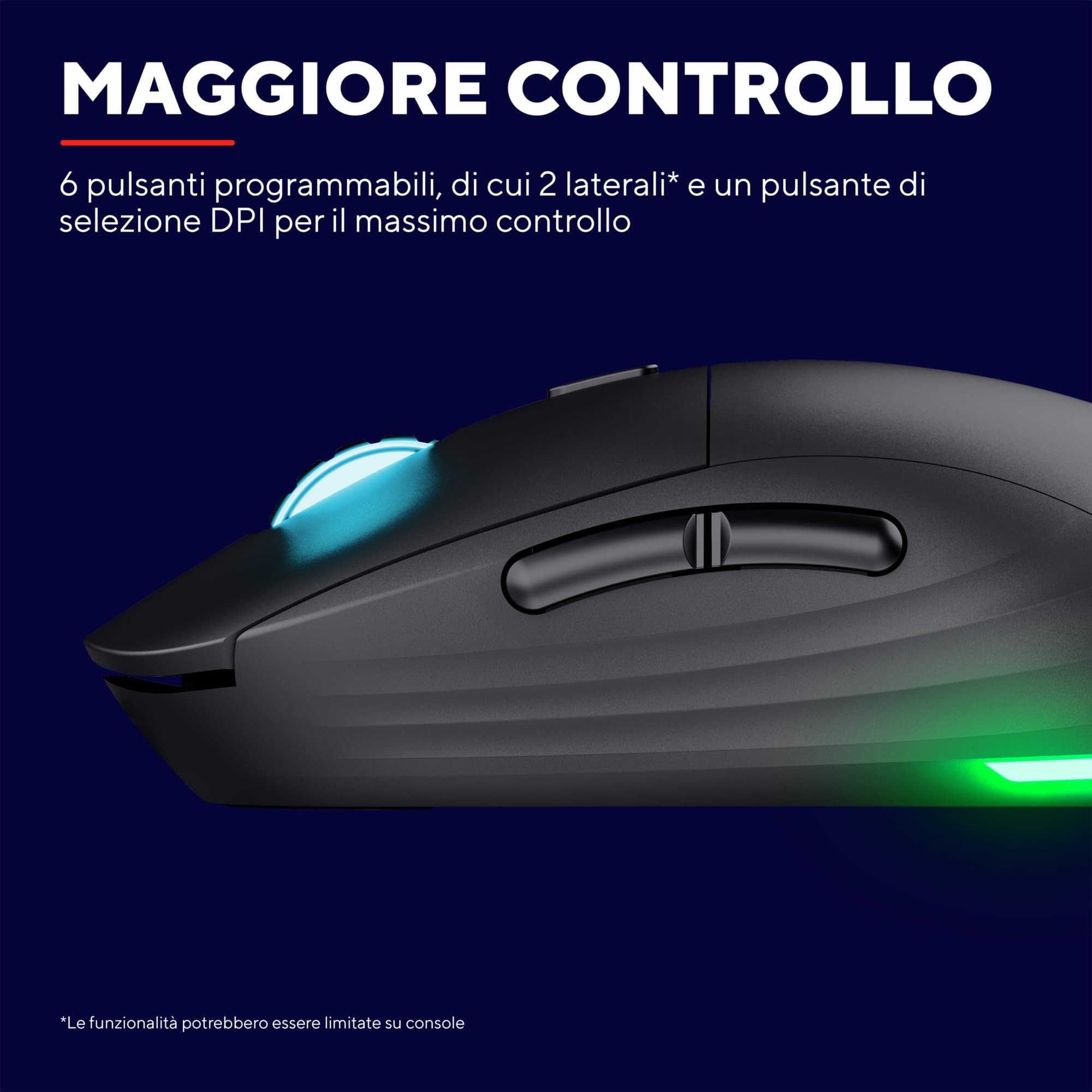 GXTrust Redex+ Mouse Gaming Wireless 25K DPI, 2.4GHz, Kailh Switches, Nero | 94 Ore di Autonomia, 6 Pulsanti Programmabili, Ricaricabile, RGB, per Laptop Computer Portatile