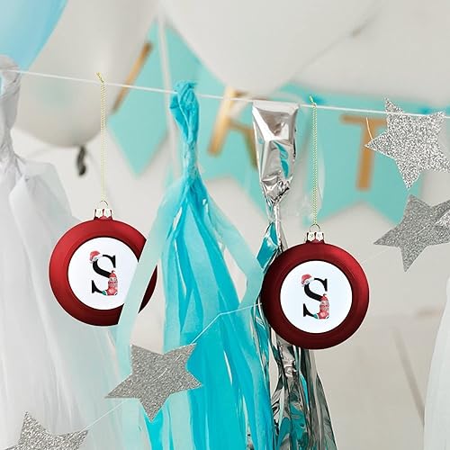 Miniatura 8 de Adornos de bola de letras del alfabeto inglés, adorno de bola de Navidad con monograma, gnomo de Navidad, monograma de letra S, adornos para árbol