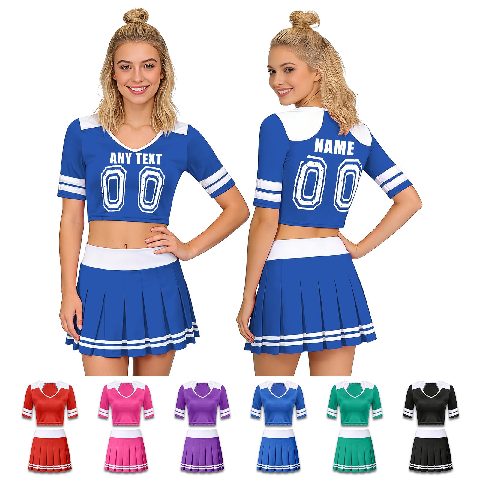 Guooyuuyu Personalised Girls Cheerleader Outfit Adult with Name Team Number, Personalized Cheerleader Uniform Costume Skirts for Women Girls and Students, Ideal for Football Match, Party, Dress Up