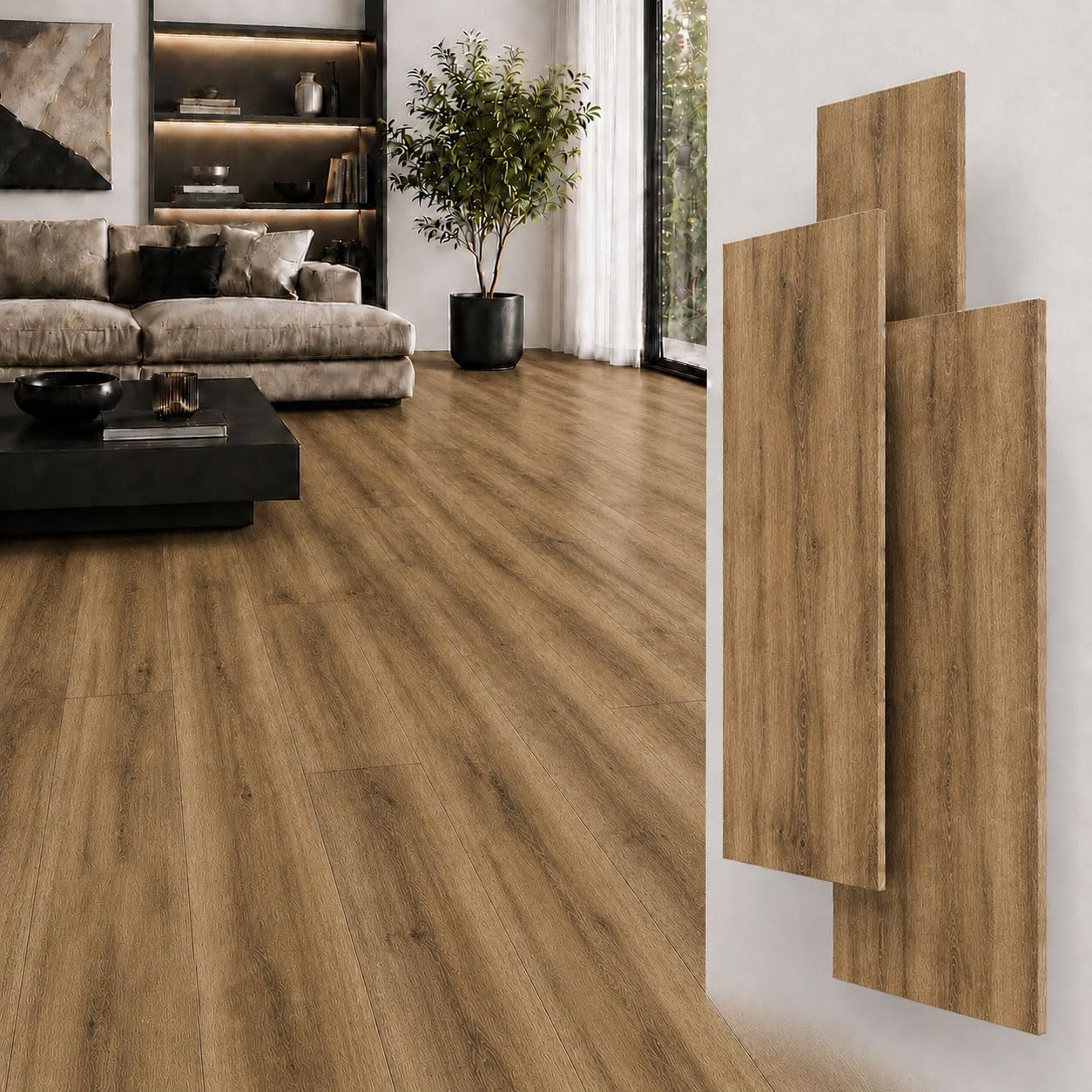 Klick - Suelo de vinilo rígido SPC, decoración de baldosas, resistente al agua, 4 mm + aislamiento de 1 mm para calefacción por suelo radiante (Brussels Birch, caja de 2,25 m²)