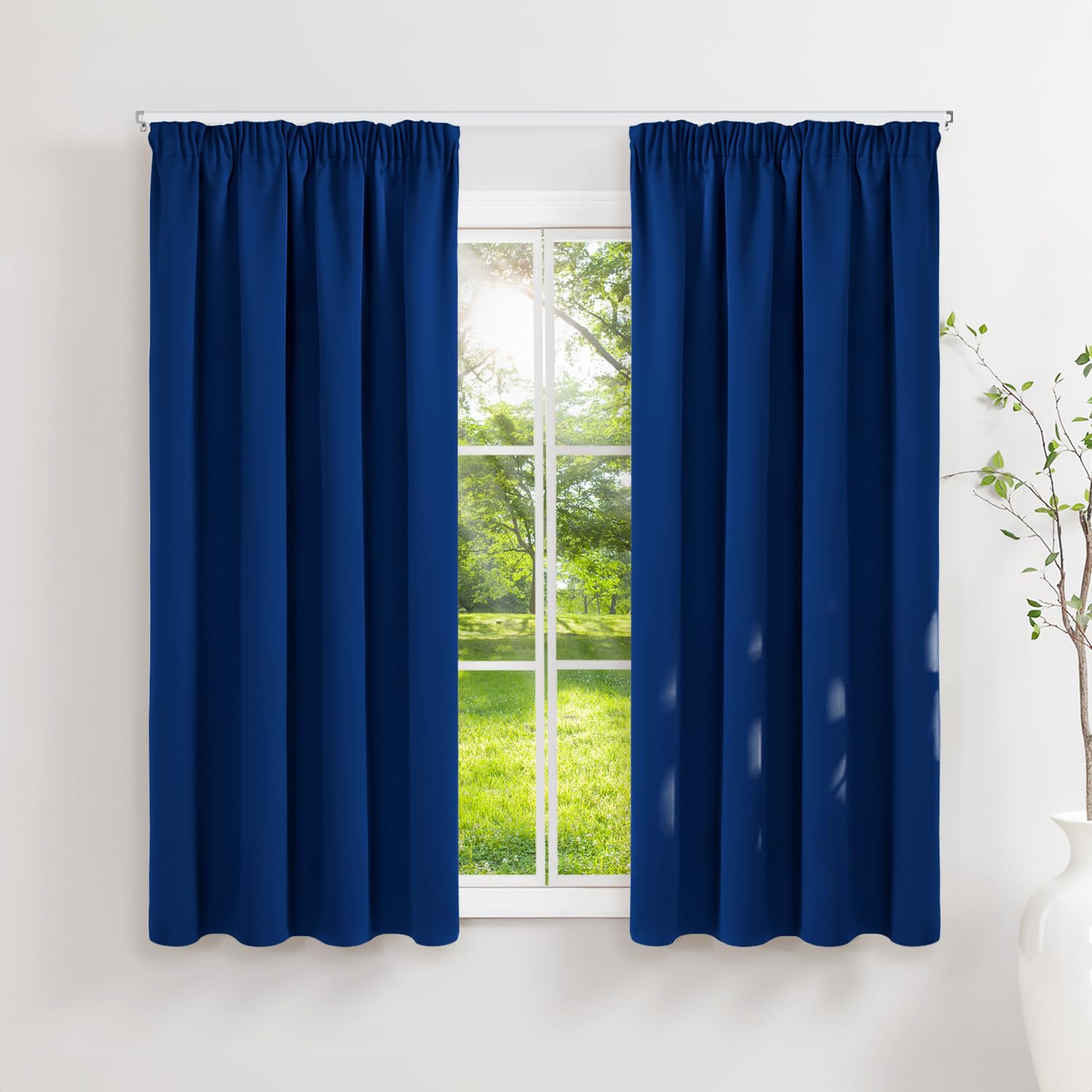 Runyéla Pencil Pleat Blackout Curtains for Bedroom Thermal Curtain 46 x 54 Inch Drop Kitchen Living Room 2 Panels Royal Blue