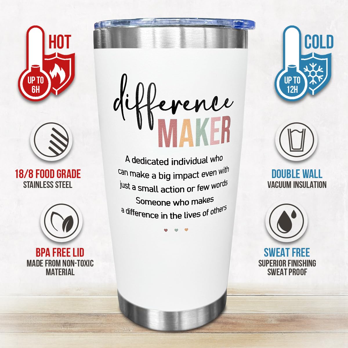 Difference Maker Tumbler, 20 Oz Stainless Steel - Motivational, Office, Work Gifts for Women - Anniversary, Christmas, Birthday, Thank You Gifts for Boss, Leader, Employee, Coworker, Teacher