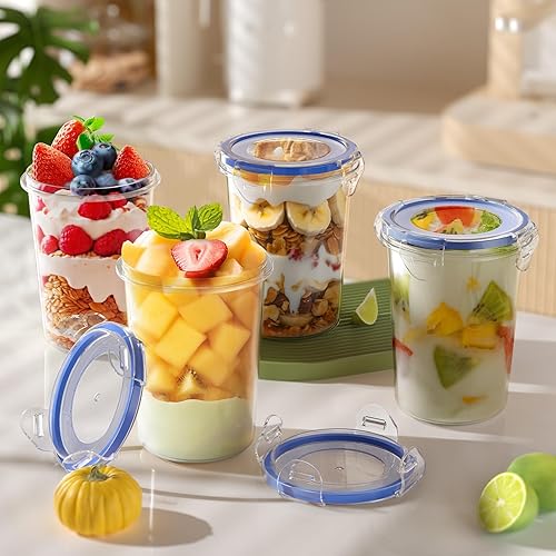 Miniatura 7 de Paquete de 4 recipientes de avena durante la noche con tapas, recipiente de avena, tarros de avena a prueba de fugas de 16 onzas, sin BPA,