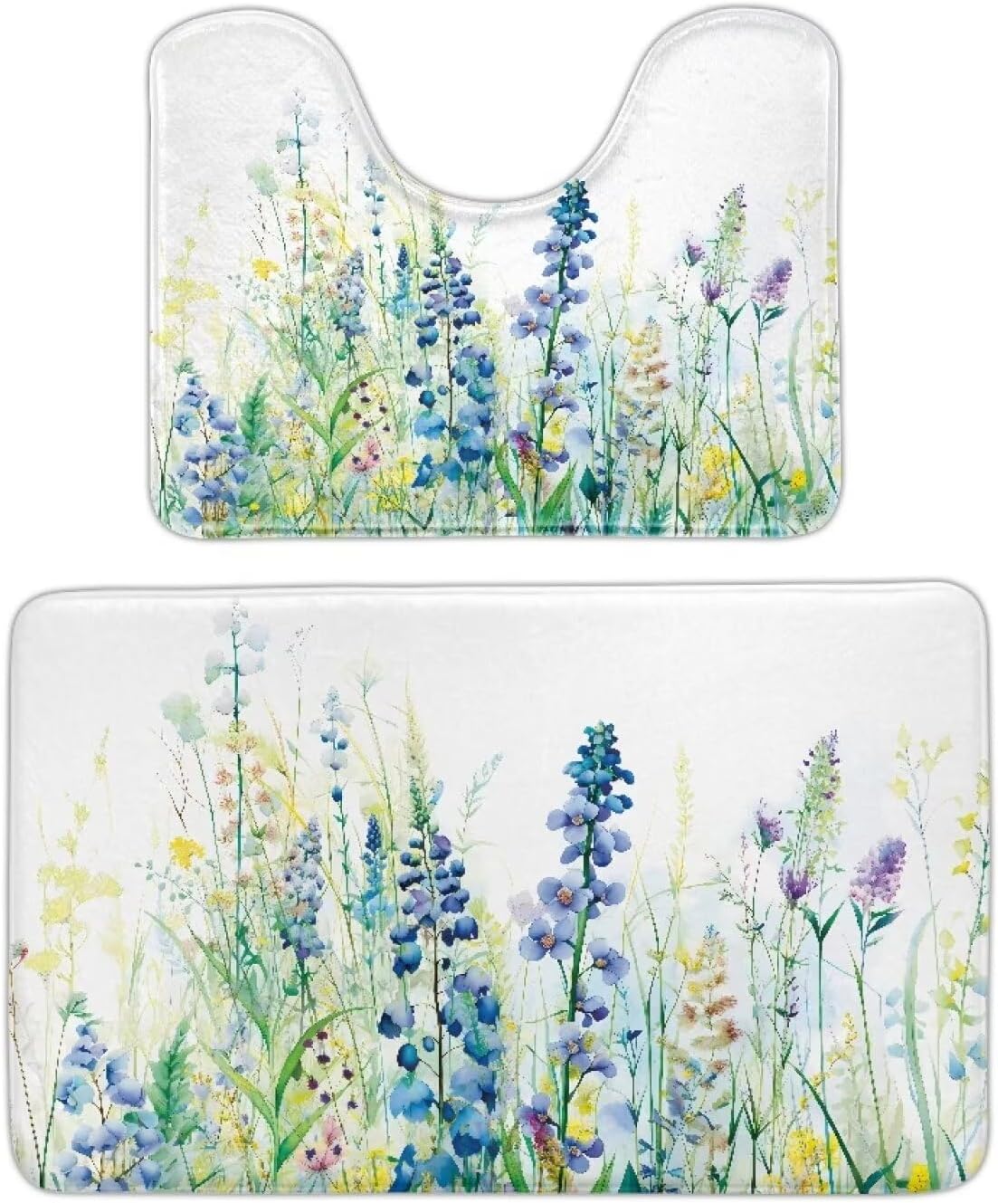 Bath Mat Set of 2 Bath Rug Area Rug Bathroom Contour Rug Super Absorbent Comfortable Dry Quickly Anti-Slip for Home Bathroom Tub Shower, Blue Green Floral