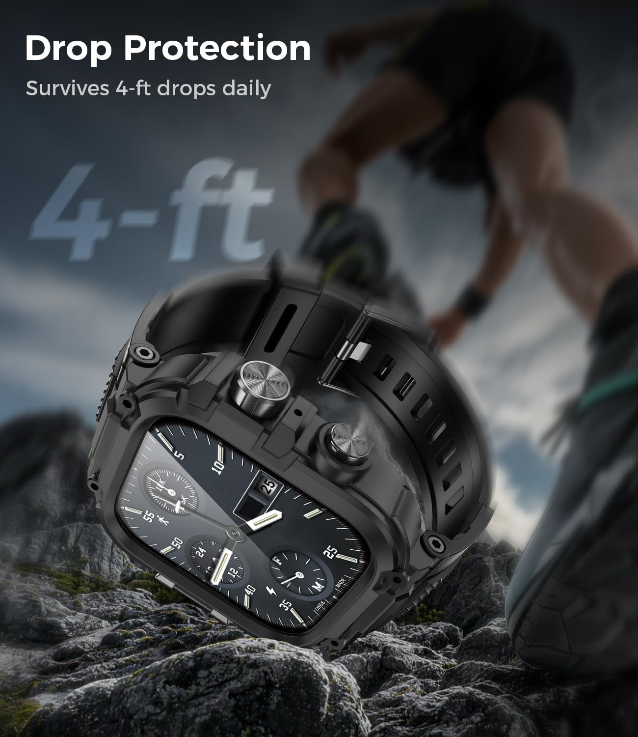 Goton IP68 Waterproof Rugged Band for Apple Watch 46mm/45mm/44mm with Case build-in Screen Protector – Heavy Duty Sport Strap Compatible with iWatch Series 11/10/9/8/7/6/5/4/SE - Image 5