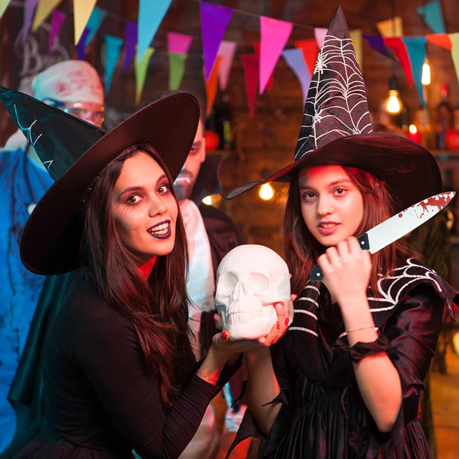 2 Pcs Halloween Prop Knife, 12 Inch Plastic Bloody Fake Knife Classic Horror Prank Props for Scary Party Cosplay