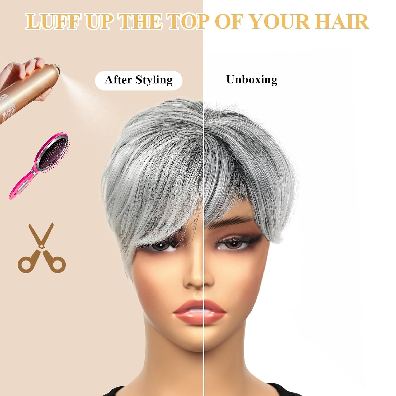 QUEENTAS Short Hair Topper for Women with Bangs 6.5"*6" Fluffy Hair Pieces Breathable Heat Resistant Synthetic Hair for Daily Wear 360°3D Cover Up (Black Mixed Grey)