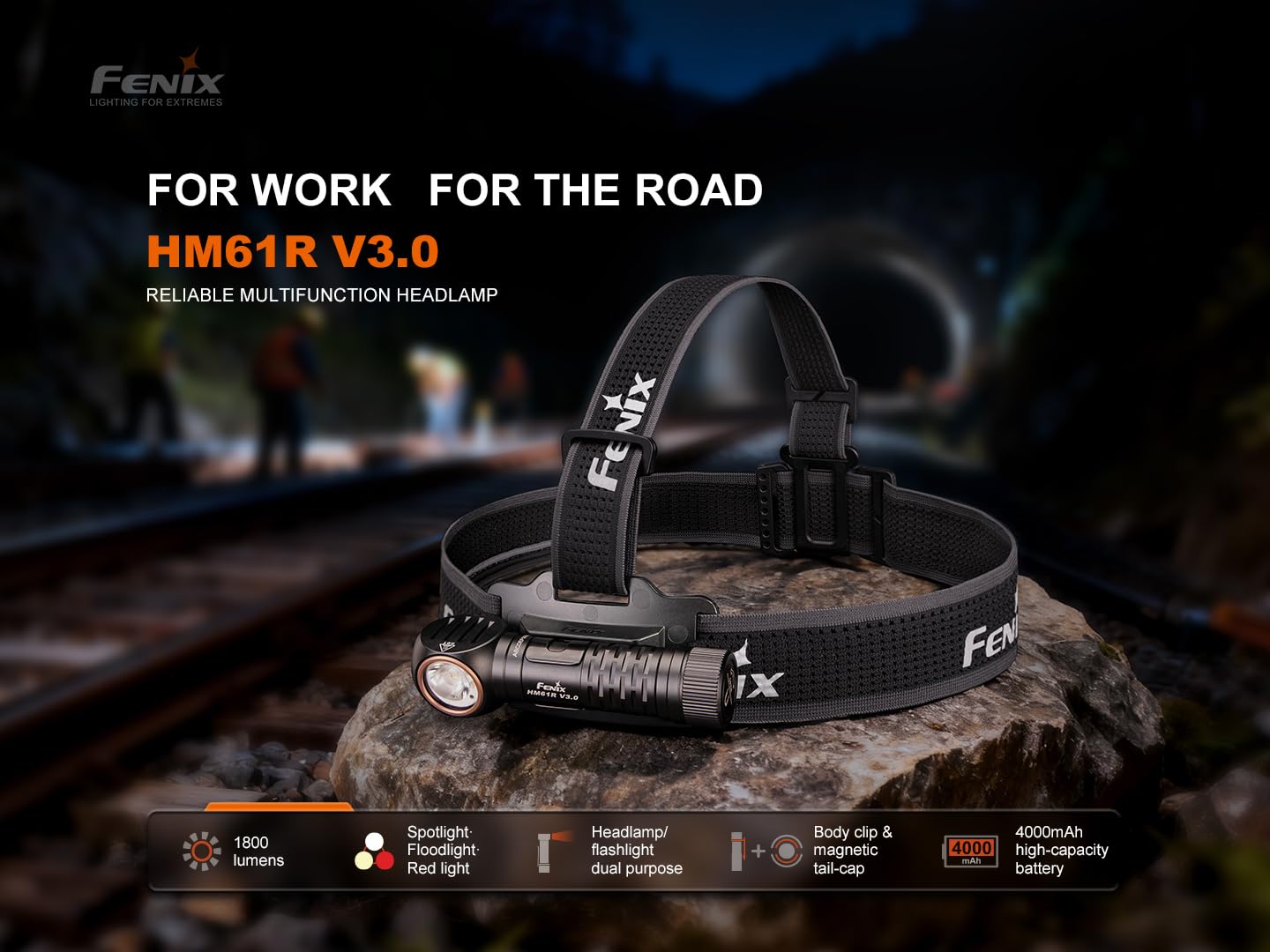 Fenix HM61R V3.0 Wiederaufladbare Outdoor-Stirnlampe | 1800 Lumen | 195 m | 300 Stunden max | Fernlicht, Flutlicht, roter Licht/Blitz | Magnetfuß | IP68