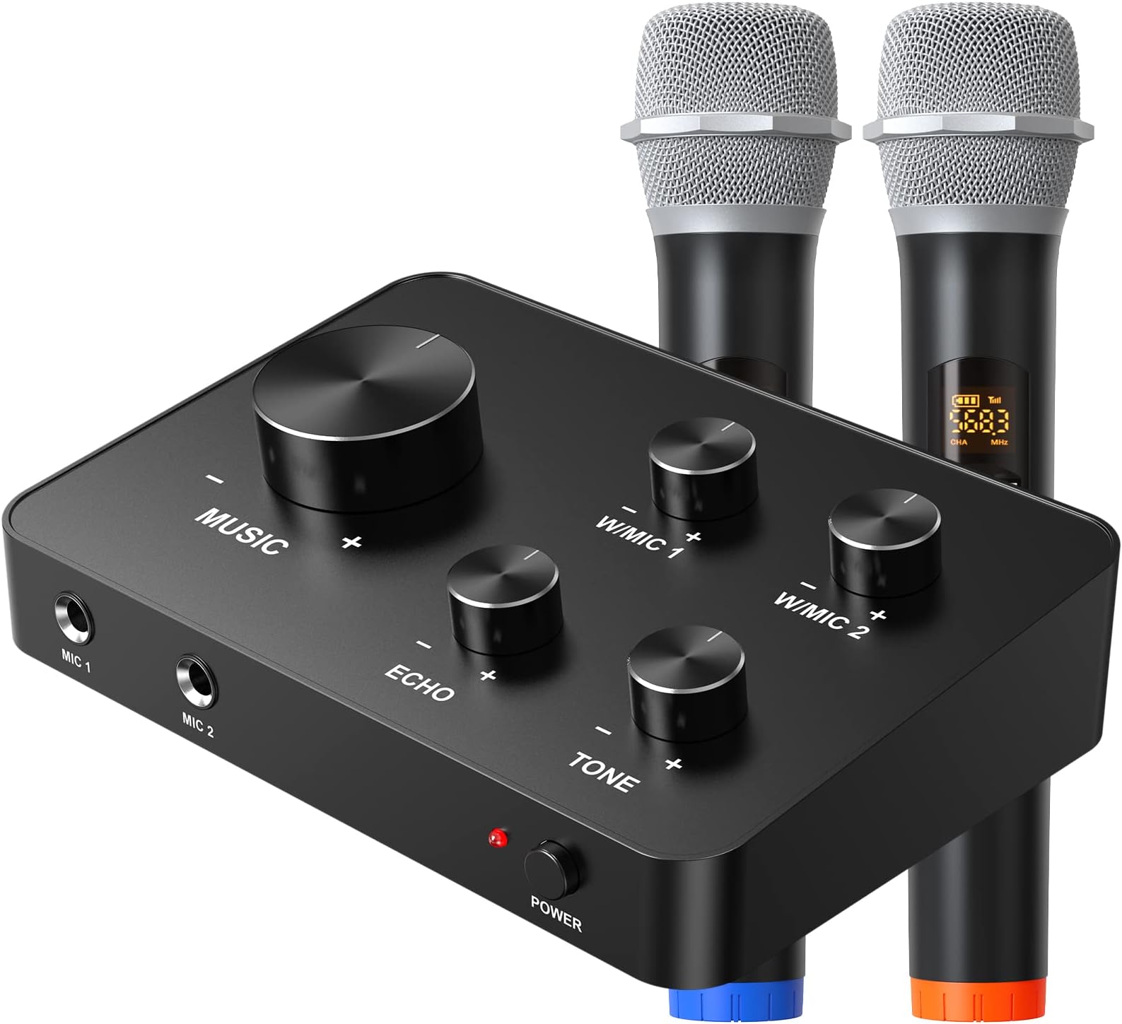 Portable Karaoke Microphone Mixer System Set, with Dual UHF Wireless Mic, HDMI & AUX In/Out for Karaoke, Home Theater, Amplifier, Speaker