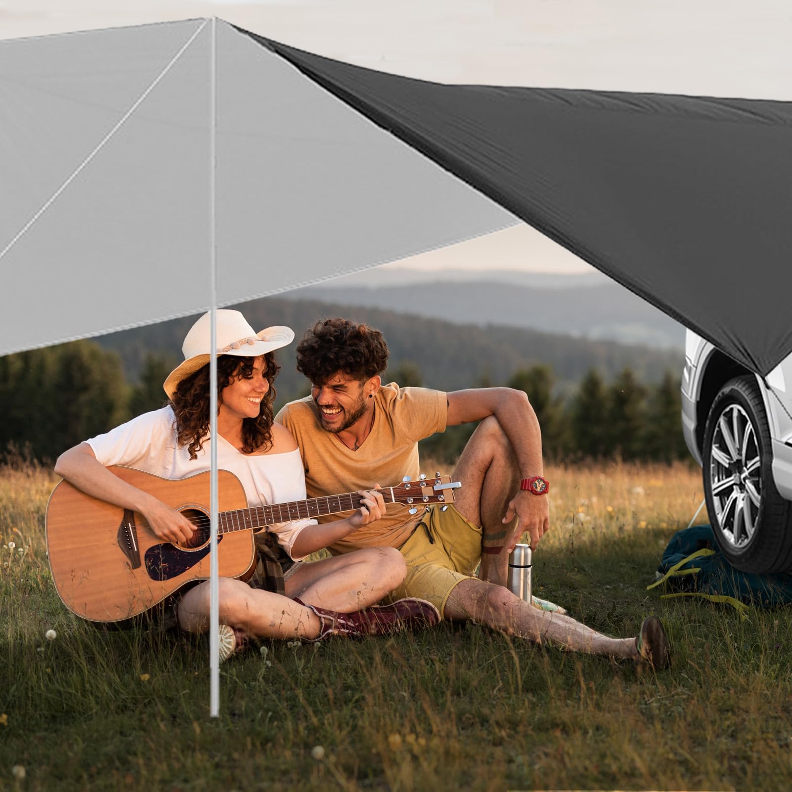 Toldo Coche, 280 x 380 cm Toldo para Portón Trasero y Lateral Impermeable, para Furgonetas y Autocaravanas (Negro)