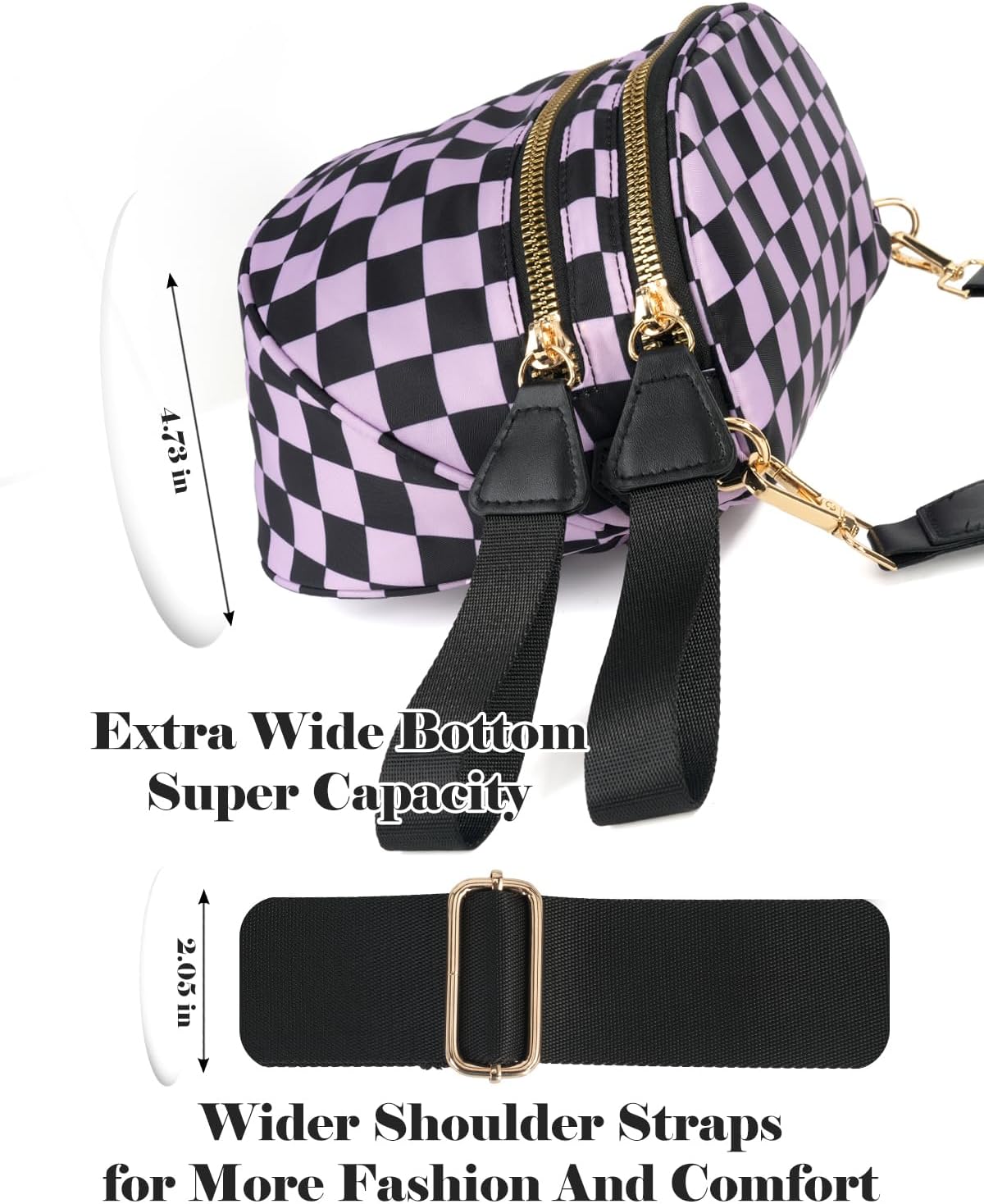 Black and White Checkered Crossbody Bag Bum Bag for Women,Spacious Checkered Purse Fanny Packs Belt Bag - Image 5