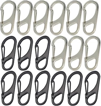 1.8 inch Small Carabiner Clip with Fixed Eyelet Ended Snap Hooks Quick Paracord Clips 18 Packs