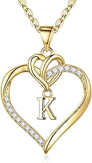 Heart Initial Necklaces for Women Girls, 14K-Gold-Plated Initial A-Z Heart Necklaces for Teen Girl Jewelry Birthday Gifts for Girls Women Her Wife Mom