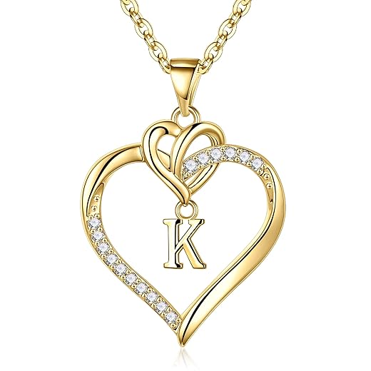 STORUP Mothers Day Gifts - Heart Initial Necklaces for Women Girls Gift, 14K-Gold-Plated Initial A-Z Heart Necklaces for Teen Girl Jewelry Birthday Mothers Day Gifts for Mom Wife Her