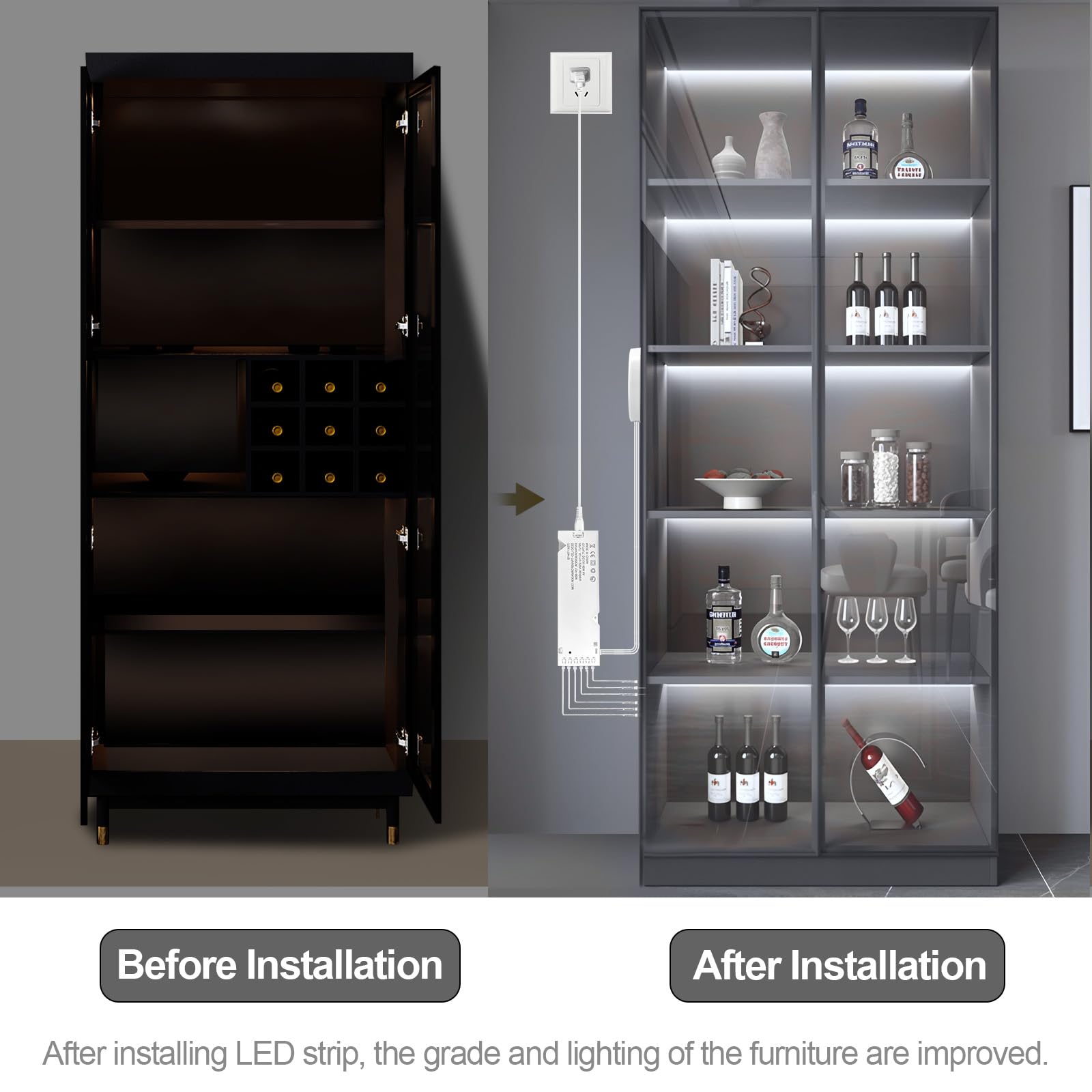 Under Cabinet COB LED Light Strip Kit,12V 6 Rolls 3.3FT White COB LED Strip Lights with Penetrable Wooden Board Hidden Touch Sensor Switch for DIY Kitchen,Wardrobe,Shelf,Display Cabinet Ligting