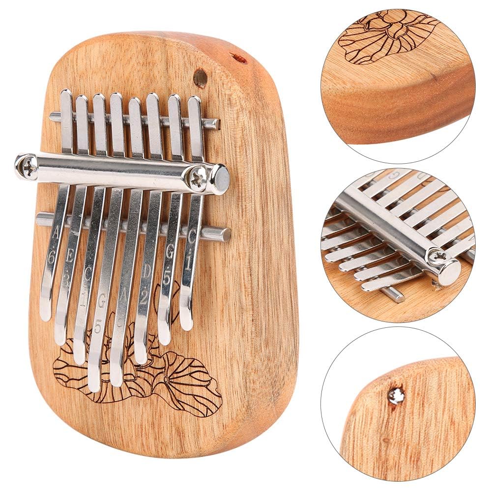 Kalimba Pouce Piano, Instrument à Percussion Piano Pouce En Bois De Camphre Mini Trou De Suspension À 8 Touches Avec Sac Rangement Pour Cordon Marteau