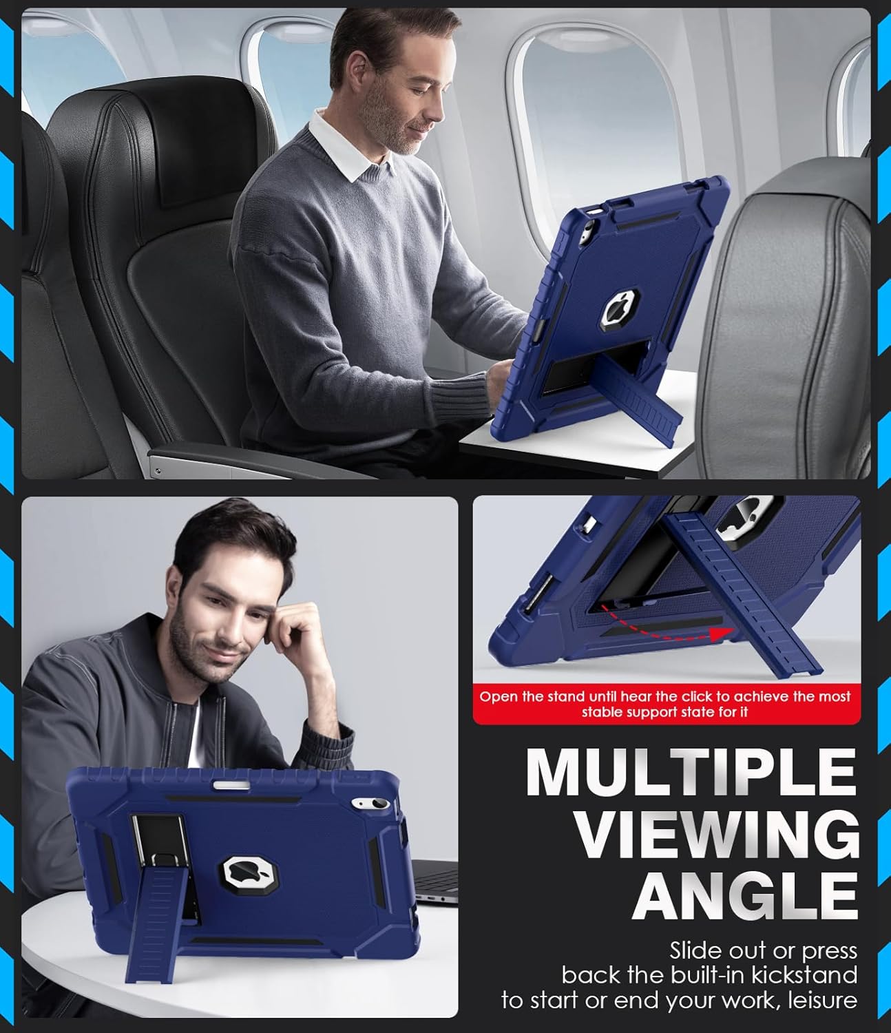 Grifobes Case for iPad Air 13-inch (M3/M2) 2025/2024, Heavy Duty Shockproof Rugged Protective Cover with Pencil Holder/Built-in Stand for i Pad Air 13" (Navy Blue) - Image 4