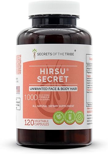 Hirsu Secret 120 cápsulas, 1000 mg, Saw Palmetto, Cohosh negro, Vitex, menta verde, lavanda, té verde. Cabello facial y corporal no deseado (120 Hirsu Secret 120 cápsulas, 1000 mg, Saw Palmetto, Cohosh negro, Vitex, menta verde, lavanda, té verde. Cabello facial y corporal no deseado (120