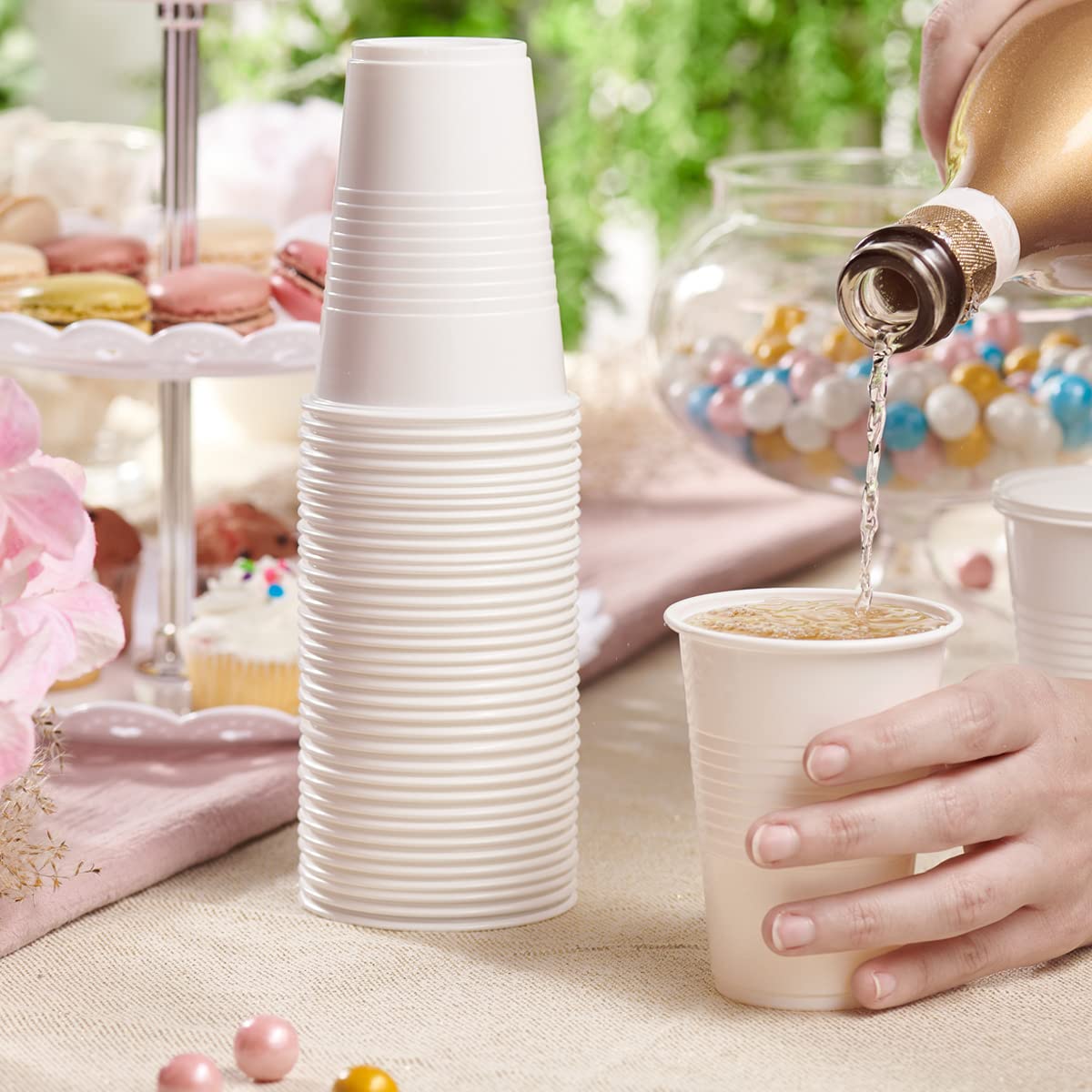 GUSTO 9 oz White Disposable Plastic Cups [500 Count] Cold Beverage Cups for Parties, Office & Events – Durable, Stackable (Formerly Comfy Package)