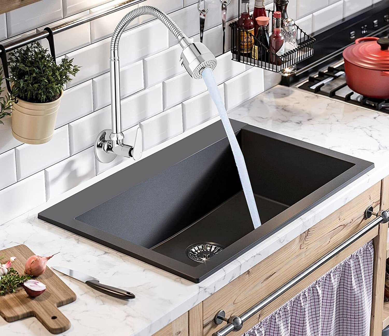 LUXBURY (Brass) Jazz Kitchen Sink Spout Flexible Sink Cock with Dual