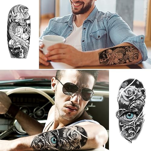 Miniatura 7 de db11 Tatuaje de manga grande temporal para hombres, 9 hojas, adultos, diseño 3D falso impermeable, diseño 3D, pierna de medio brazo, paquete de