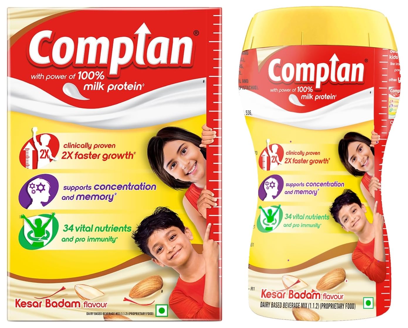 Nutrition Drink Powder for Children, Kesar Badam Flavour, 500 g Jar & Kesar Badam, 500gm (Jar) | Nutrition drink for kids with protein & 34 vital nutrients