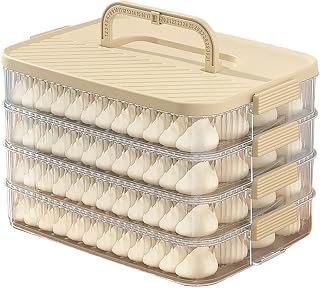Dumpling Box, Stackable Snack Container with Lid, 4-Layer Food Storage Container, Cookie Storage Containers, Dessert Carrier, Plastic Sealed Storage Container for Kitchen and Freezer (White_4 layers)