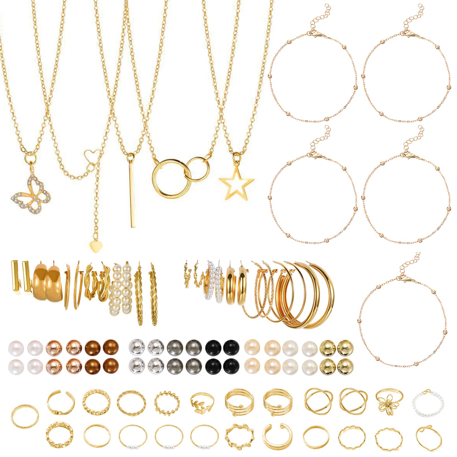 54 Pezzi Oro Parure Gioielli per Donna, Parure Gioielli Donna Set di Gioielli Oro, Orecchini a Cerchio Chunky, Collana e Bracciale Accessori Pacchetto