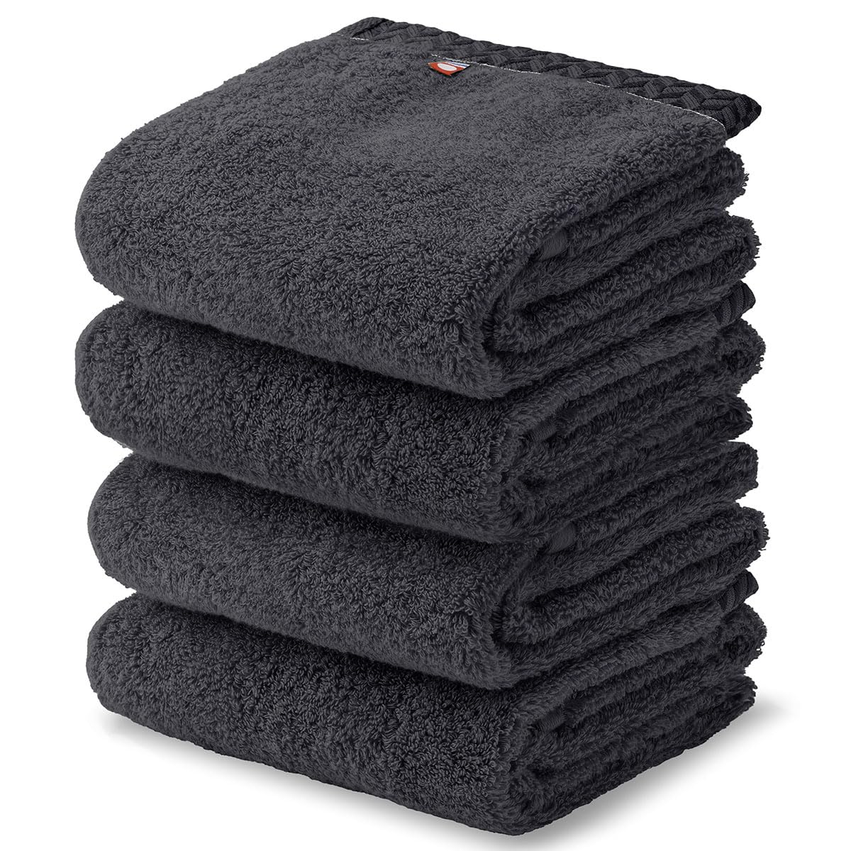 Imabari Face Towel, 100% Cotton, Long Pile, Loose Twisted Yarn, Ultra Thick, Fluffy, Quick Drying, Instant Absorption, Made in Japan, Gift, Hotel Towel, Stylish, Set of 4, Dark Gray (Charcoal Gray) : 