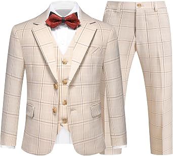 Boys Tuxedo Suits Size 4-16 Plaid Stripe Dress Suit Jacket for Boys 3 Piece Tweed Pinstripe Slim Fit Suits Set