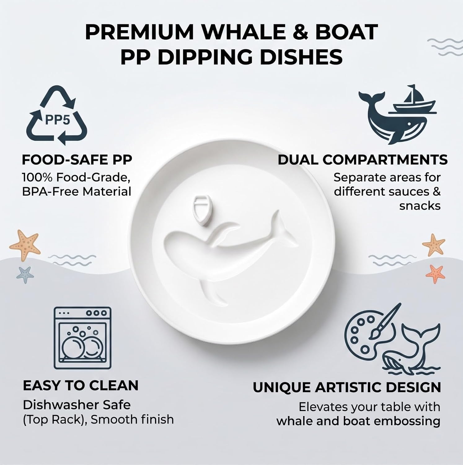 2-Pack 6" Whale Snack Plate Dumpling Dipping Dish