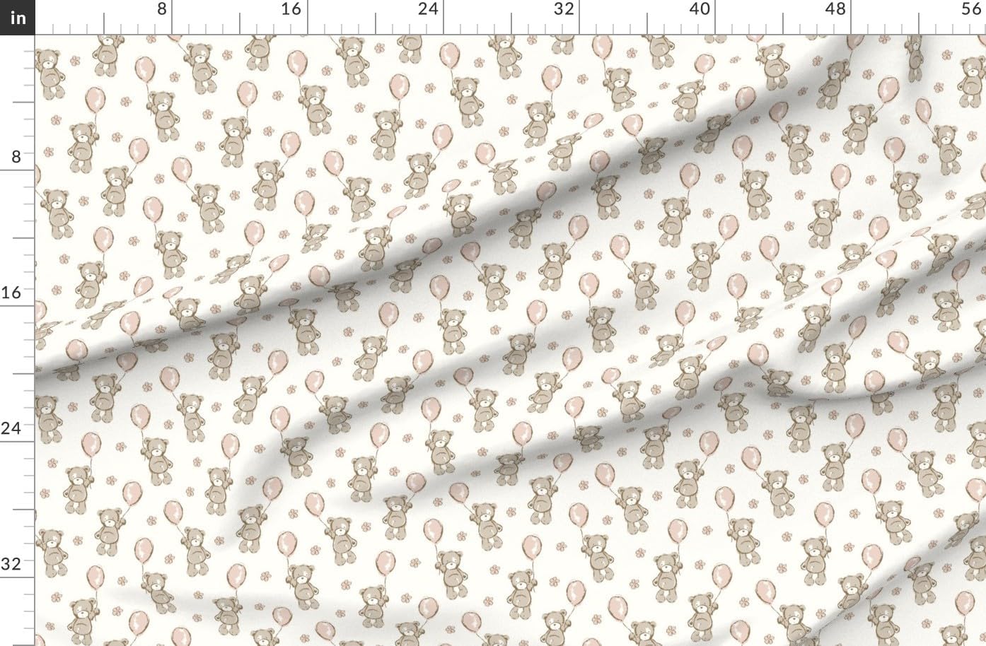 Spoonflower Fabric - Teddy Bear Pink Balloons Shower Small Scale Printed on Organic Cotton Sateen Fabric by The Yard - Sewing Quilting Apparel Home Decor