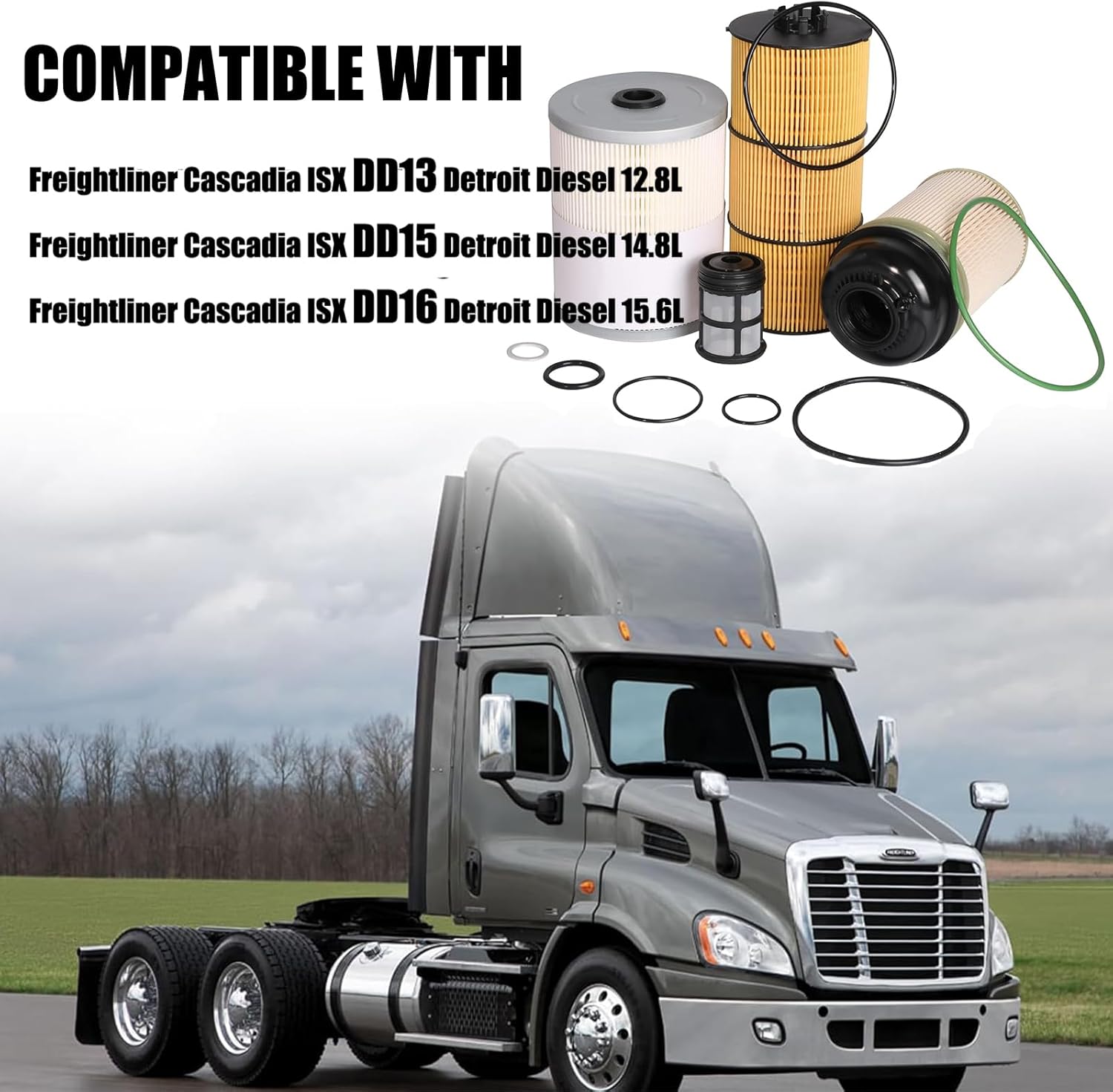 FS19915 PF9908 P551005 Oil Fuel Water Separator Filters Kit Compatible with Most Freightliner Cascadia ISX DD13 DD15 DD16 Detroit Diesel Engine Oil Filter FWS Fuel Water Separate Fuel Filtration Kit