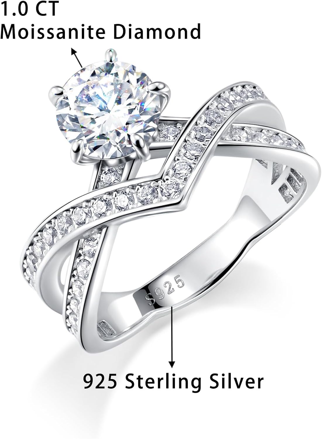 YOIHUR 925 Sterling Silver 14K White Gold Plated Rings for Women 1.0 CT Moissanite Diamond Engagement Promise Anniversary Ring Wedding Bands for Women Elegant Gift Jewelry - Image 5