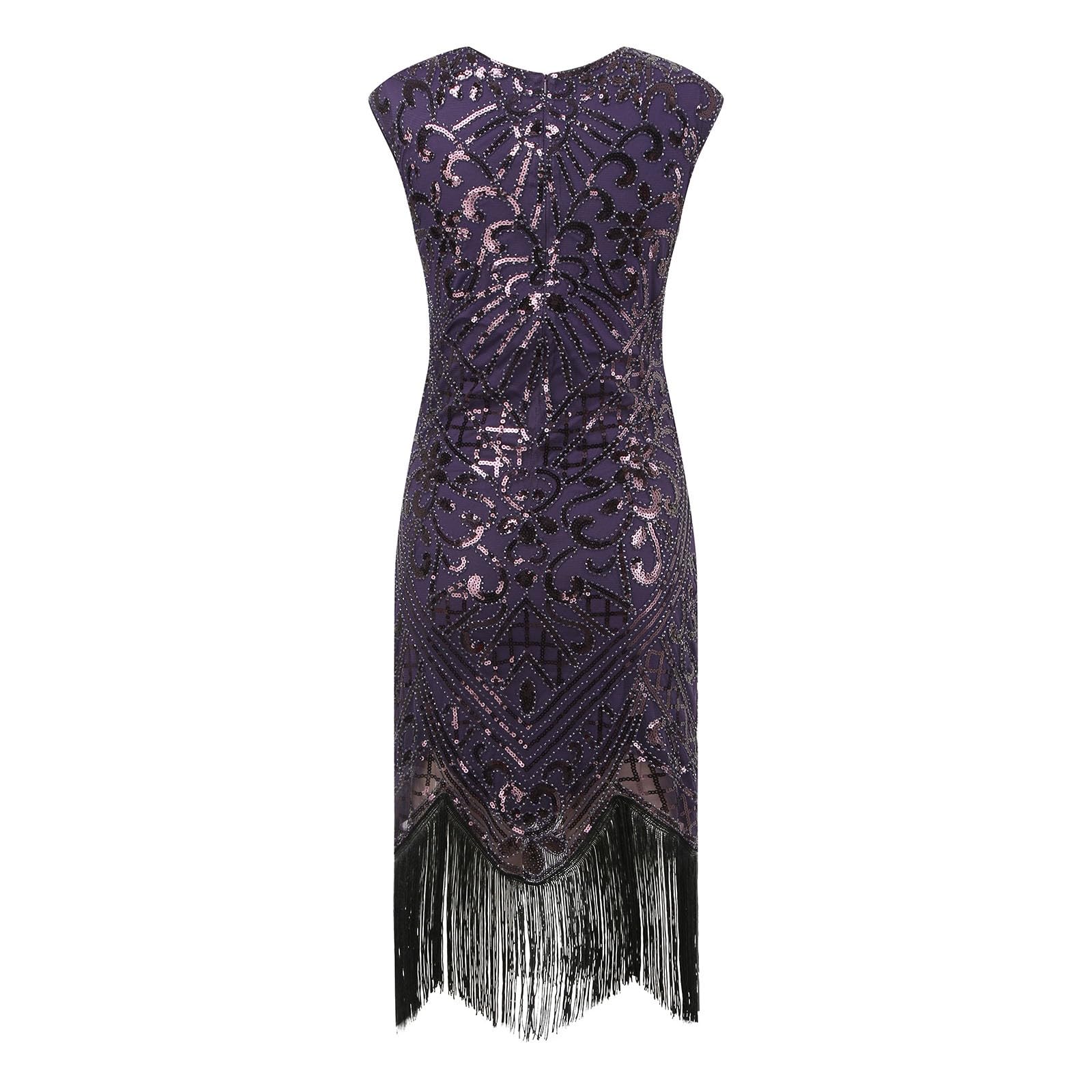 Robe Charleston pour femme - Costume des années 20 - Robe Gatsby à paillettes - Robe à franges - Costume de carnaval des années 1920 - Robe vintage à franges - Robe de fête