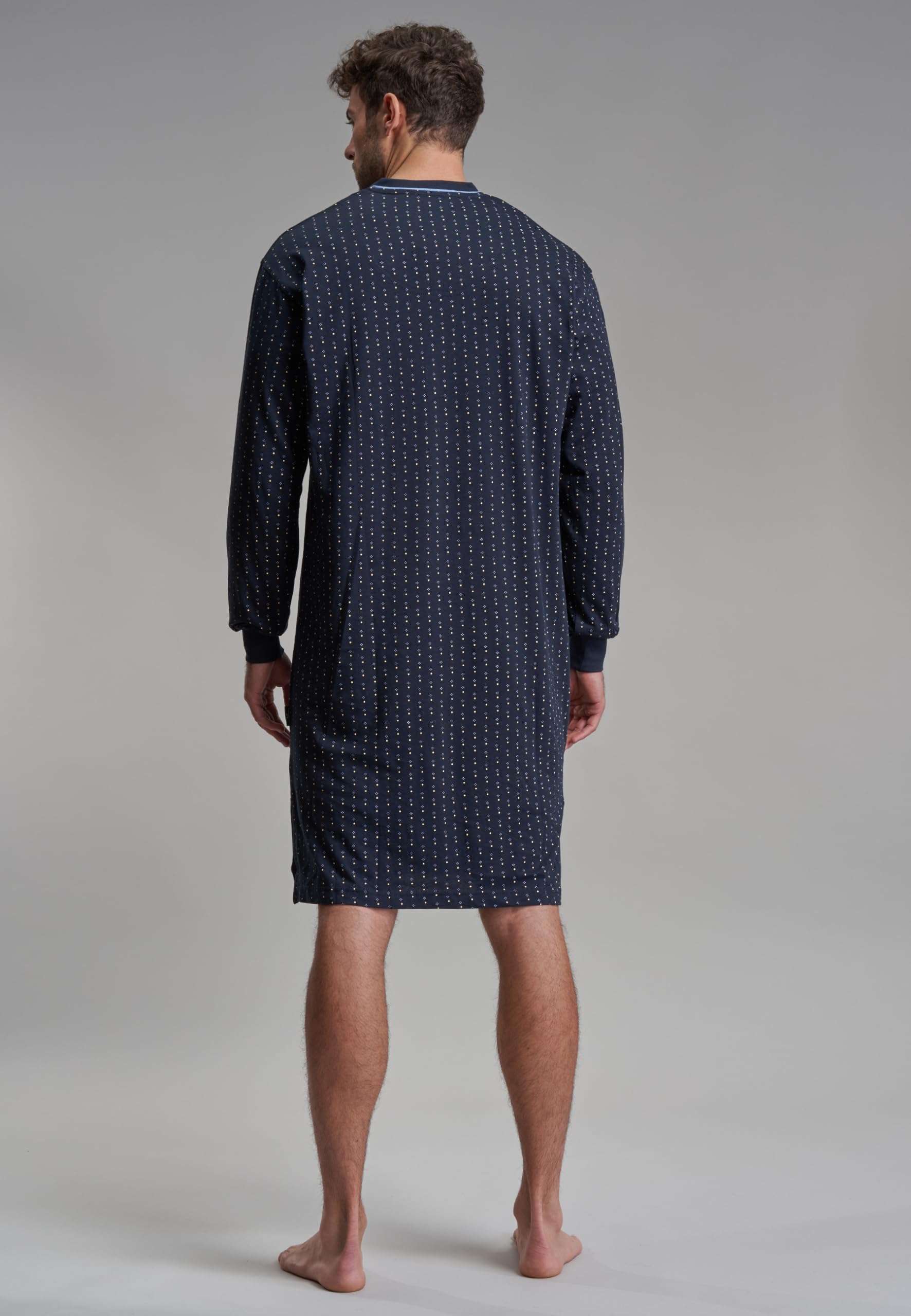 Götzburg Herren Nachthemd, langarm, Baumwolle, Single Jersey, navy, minimal
