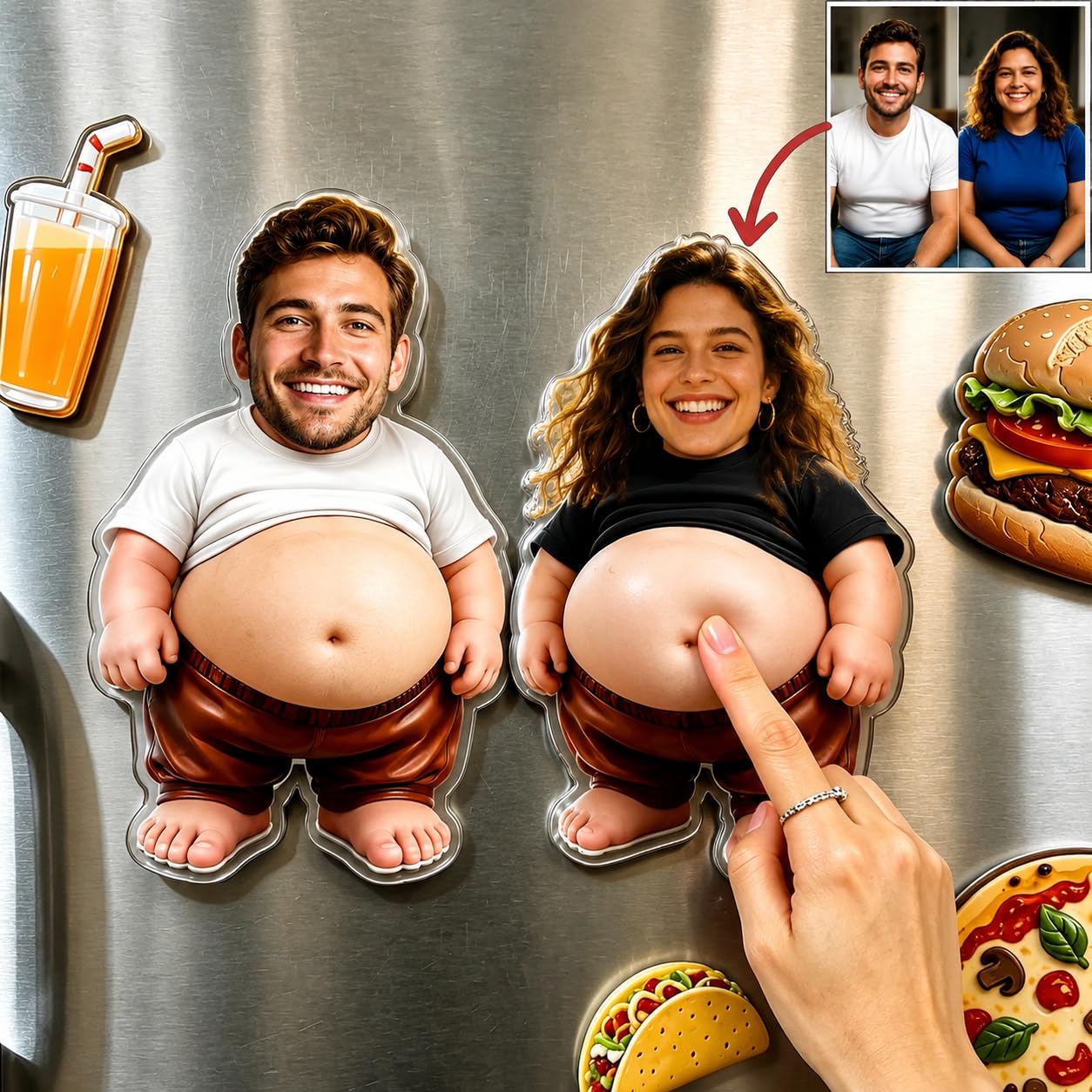 Custom Funny Squishy Belly Fridge Magnets, Personalized Face Squishy Refrigerator Magnets Pressable Belly, Squeezable Belly Fridge Decor, Stress Relief Gift (D-2PC Human and Your Partner)