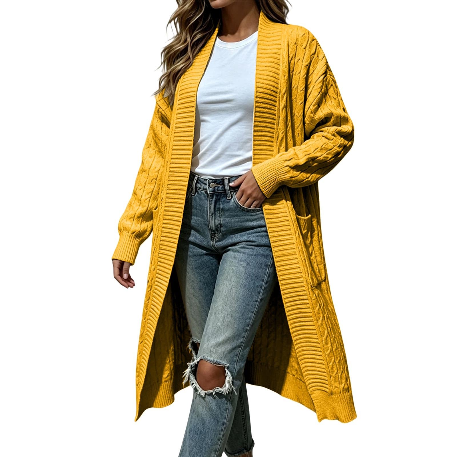 Cardigan Lungo Donna con Bottoni, Maglione Morbido e Leggero in Maglia