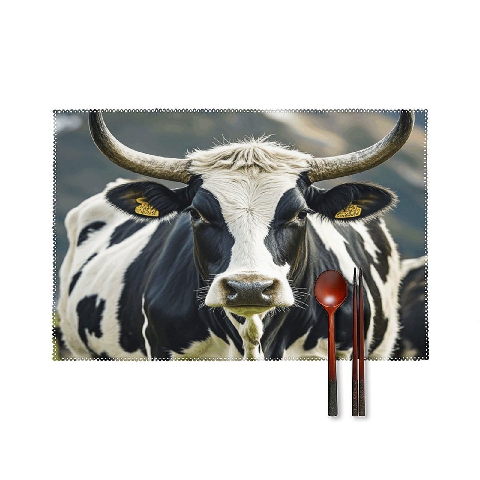 Cow-png Placemats Set of 6 Heat Resistant Non-Slip Table Mats Washable Indoor Outdoor Place Mats Rustic Vintage Seasonal Placemat for Kitchen Dining Outdoor Party Table Decor