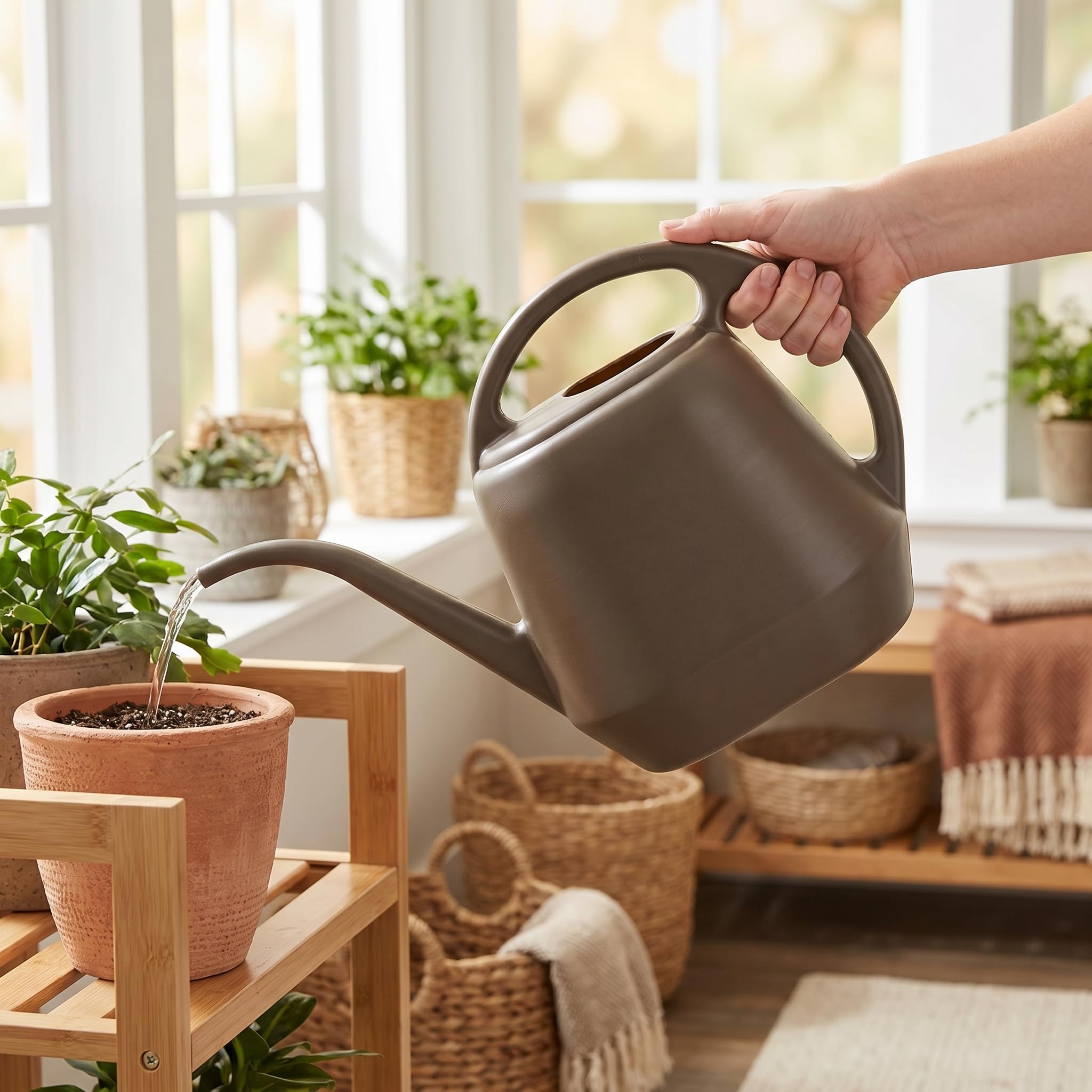 Fasmov Gießkanne aus Kunststoff, 4 l, leicht, Wassersprüher, Gießflasche für Haus, Blumen, Bonsai, Pflanze, Garten, Outdoor
