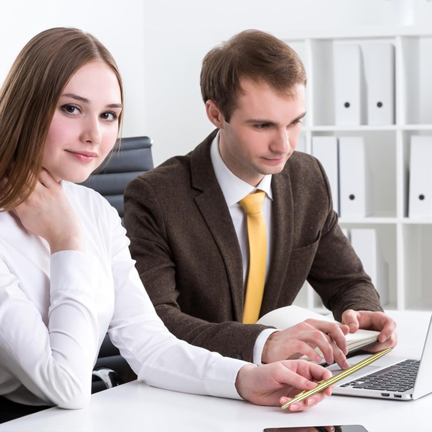 JIEYAO 50 Pcs Gold Pens Bulk, Aluminum Alloy Slim Ballpoint Pens, 1 mm Medium Point Smooth Writing Pens Retractable Writing Tool with Black Ink for Wedding Business Office Students Teachers Christmas - Image 6