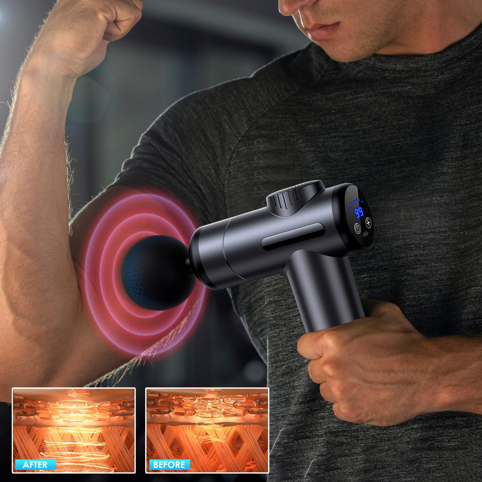 Mini Massagepistole,Muskel Percussion Massagegerät mit 99 Geschwindigkeiten,8 Massageköpfen LCD Touchscreen,Rücken Massagepistole mit USB C Aufladung für Schulter Körper Rücken Entspannung Muskel