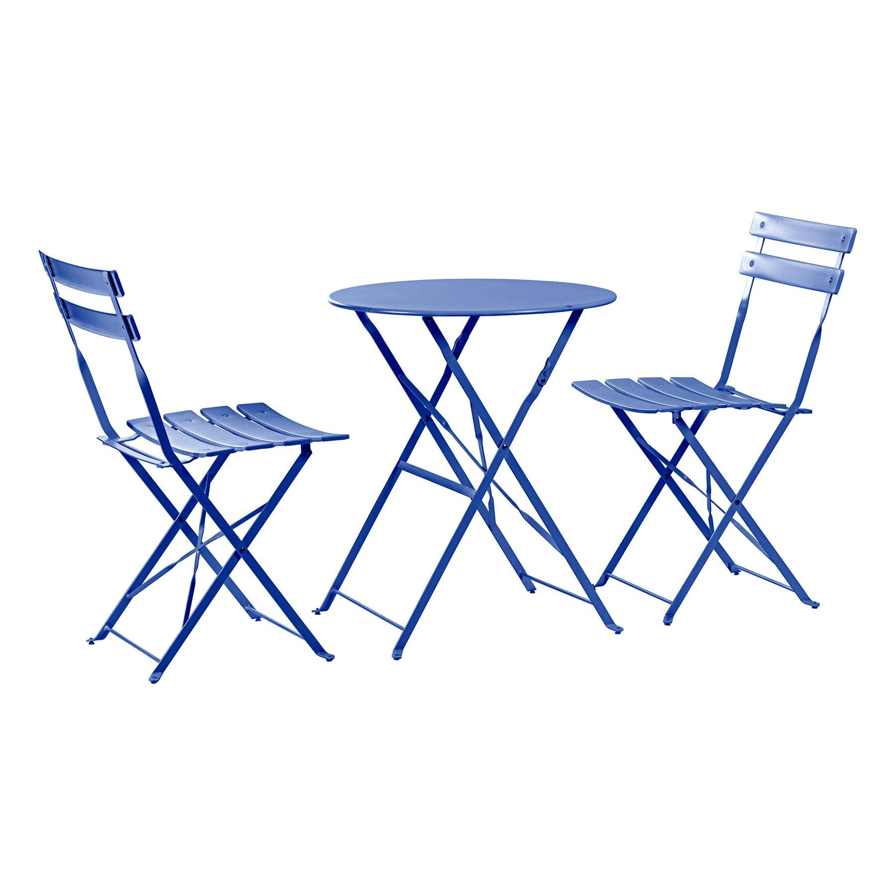 Harbour Housewares 2 Seater Sussex Bistro Set - Folding Table Chairs Outdoor Patio Garden Furniture - Round - Navy