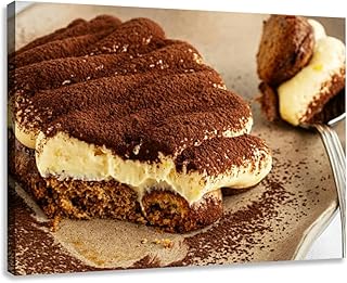 Canvas Wall Art Decor for Living Room Bedroom Tiramisu Tiramisu cake Italian Dessert Tiramisu Mascarpone Cheese and Prints Pictures Paintings Bathroom Kitchen Office Home Decoration Artwork 24x32