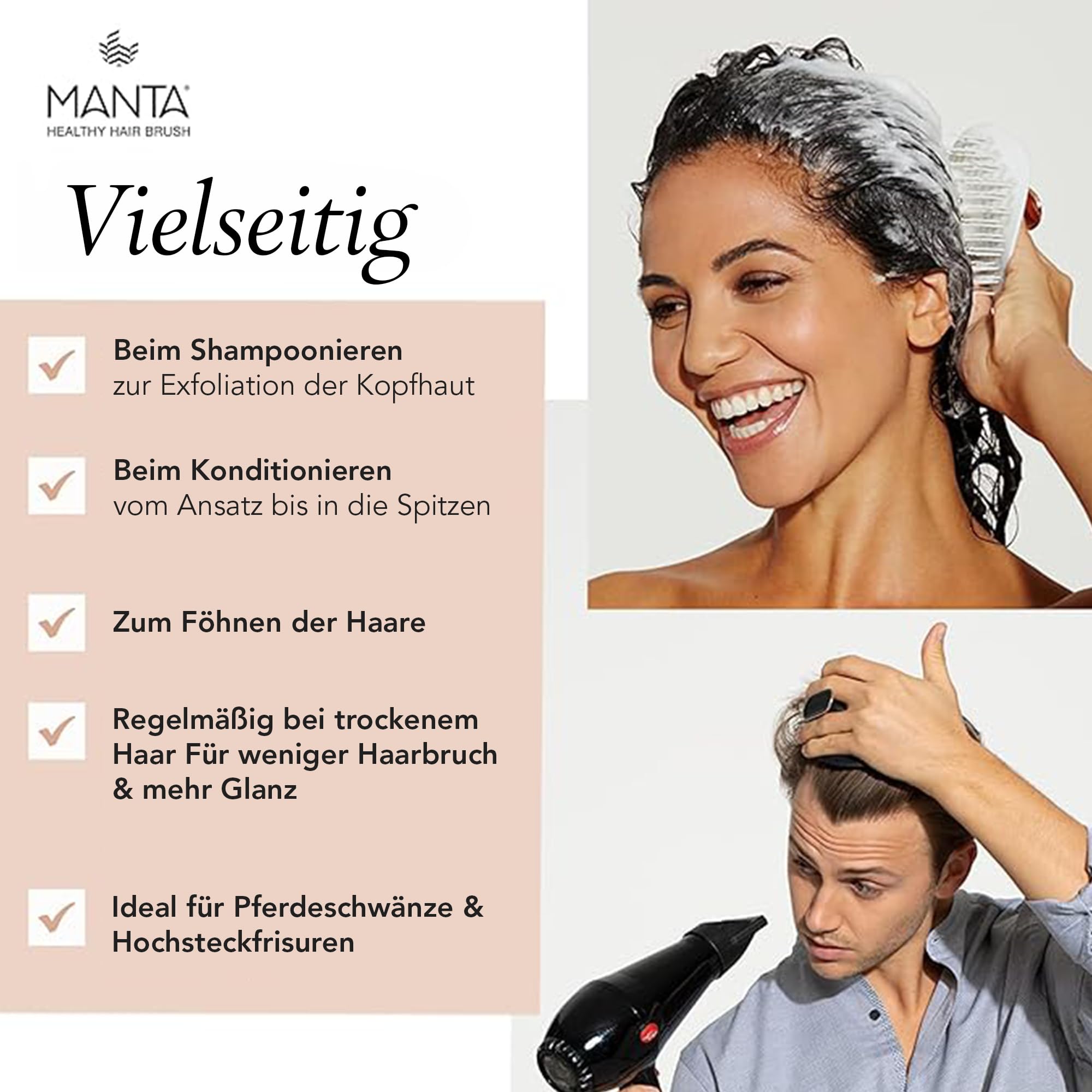 Manta Mirror Anti-Breakage Haarbürste - Entwirrungsbürste mit integriertem Spiegel, Blau