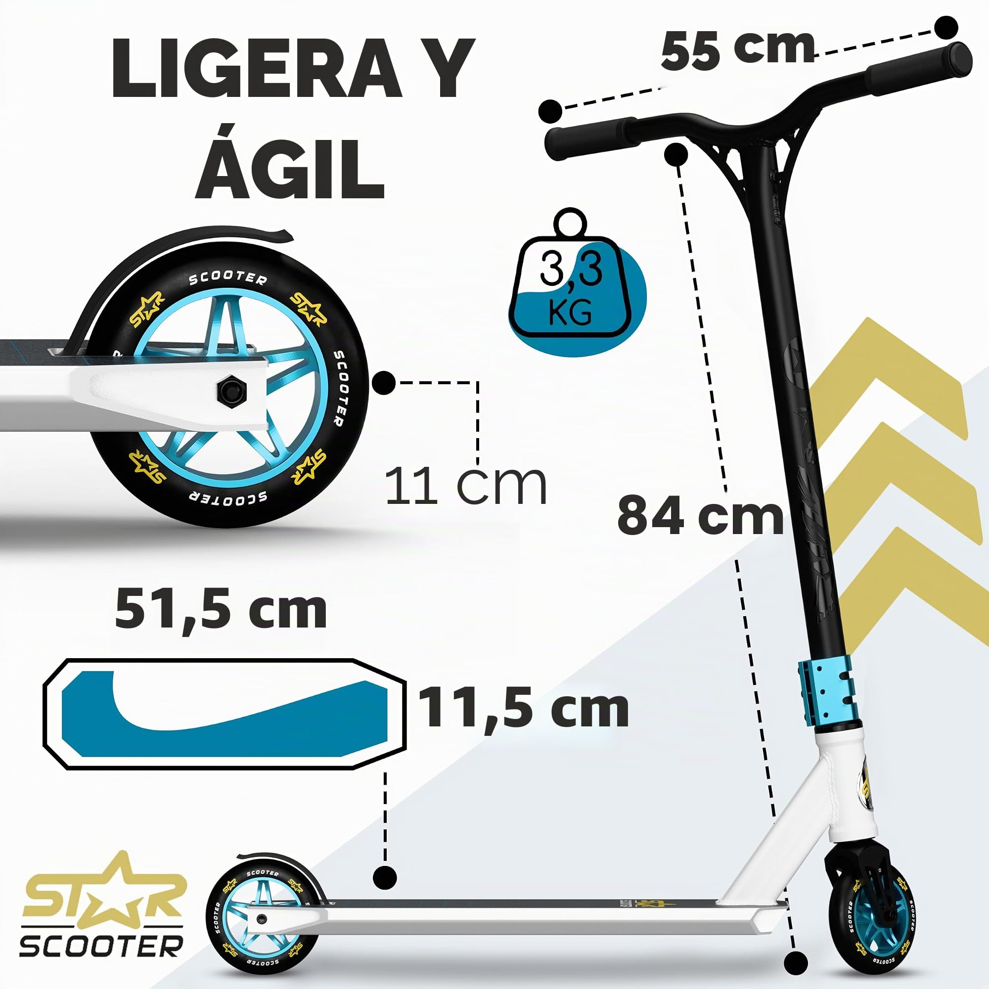STAR SCOOTER Patinete Patineta Scooter Freestyle Stuntscooter para niños y niñas a Partir de 7 años y Adultos | 110 mm Edición Entrada