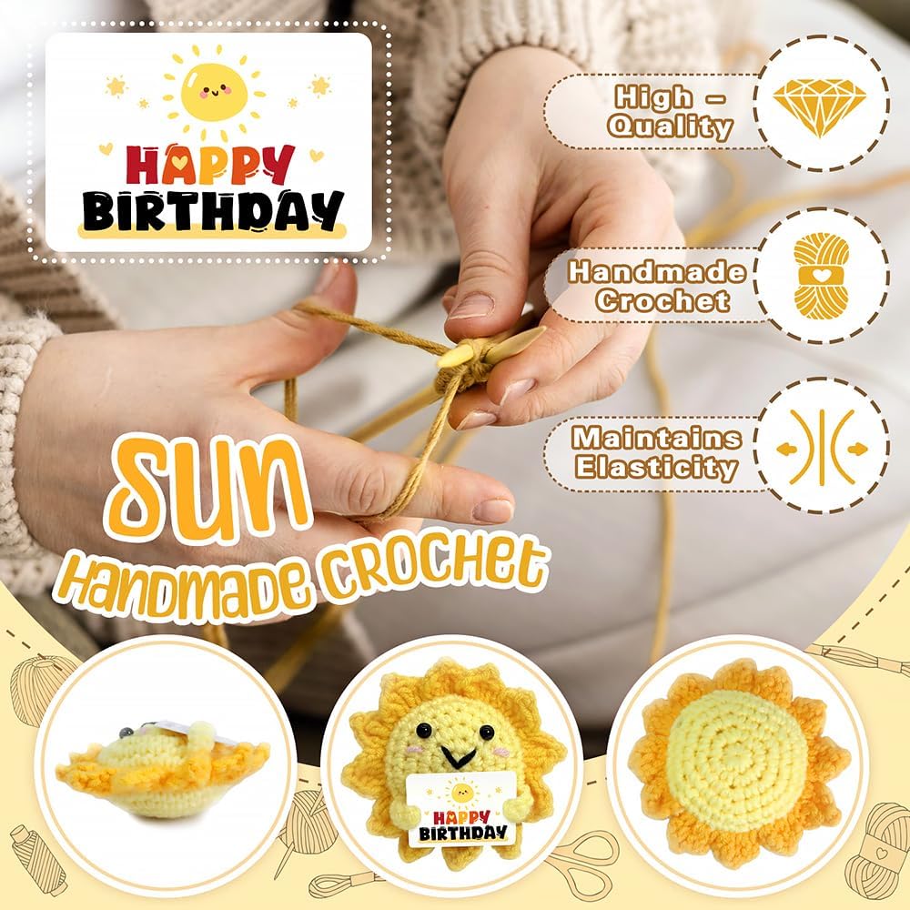 Birthday Gift - Positive Crochet Sunshine Gifts with Bless Message, Emotional Support Crochet Dolls | Birthday Gifts for Women, Men, Sister, Teen, Boys, Girls, Friend & Colleagues