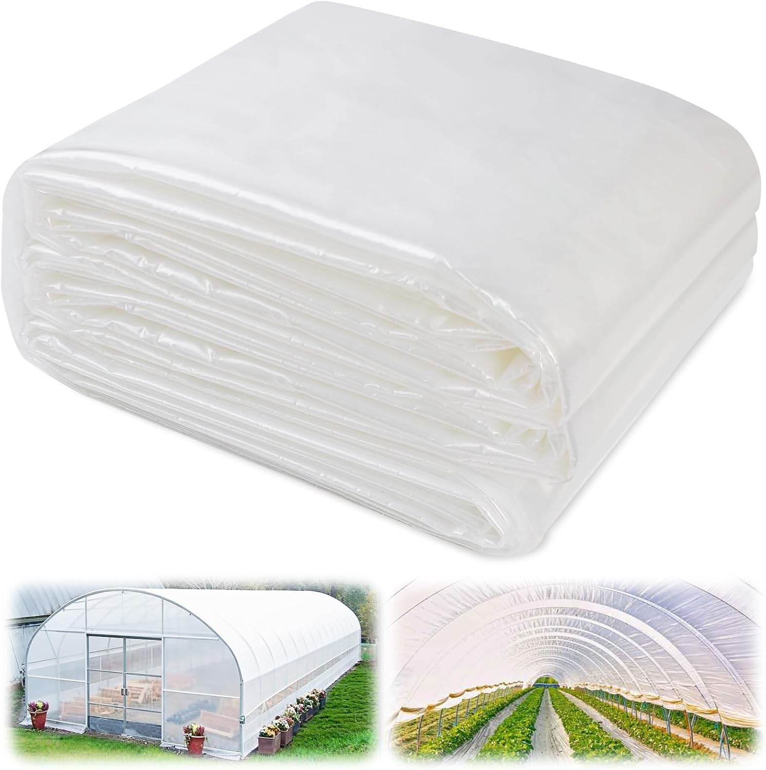 24 x 25 FT Greenhouse Plastic, 6 Mil UV Resistant Plastic Sheeting, Clear Tarps Heavy Duty Waterproof, Polyethylene Green House Plastic Covering for Garden, Farms, Agriculture